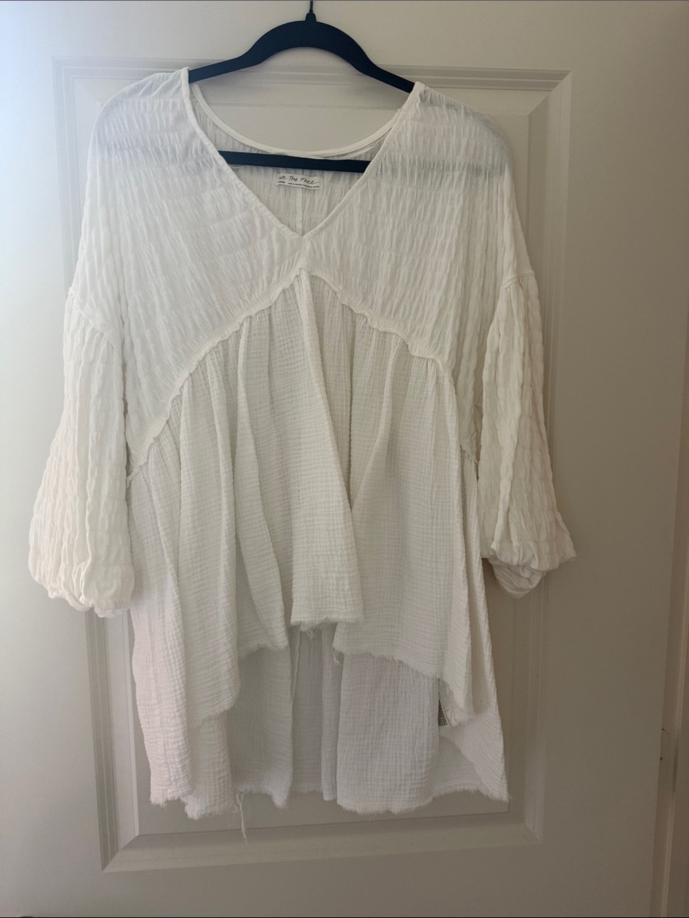 Free People White Tiered Gauze V-Neck Tunic